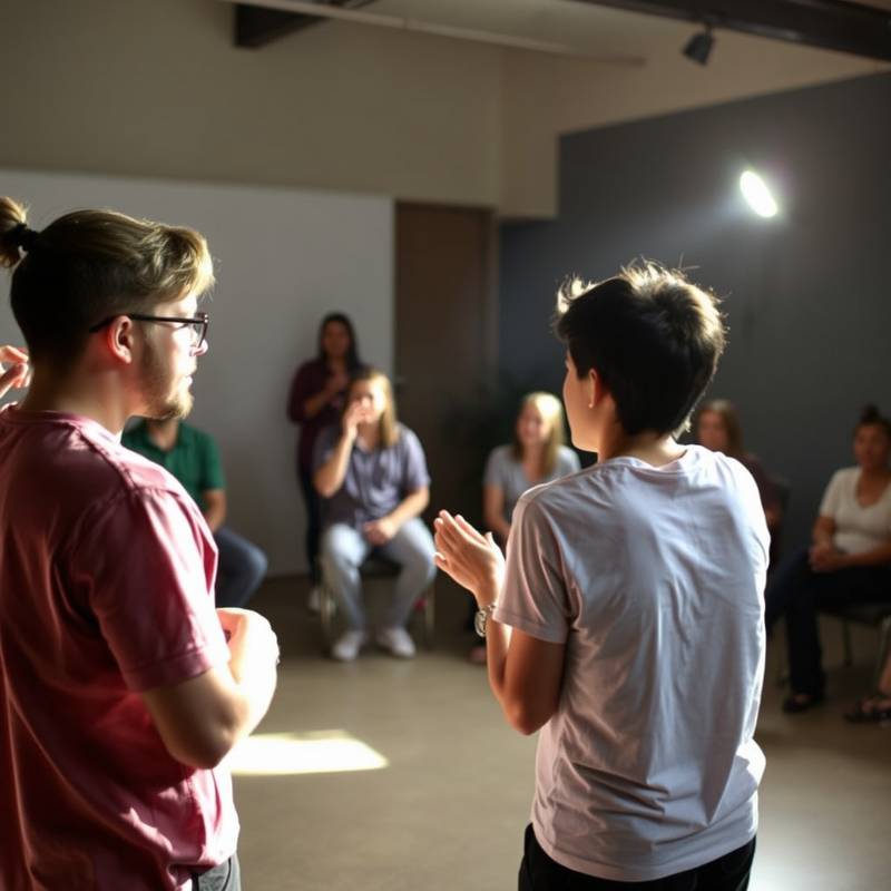 Estudiantes practicando la improvisación en un taller.