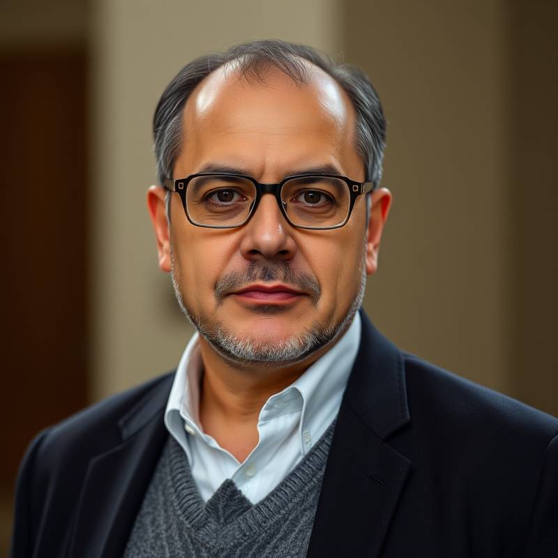 Retrato de un profesor de actuación, Javier Mendoza, con una expresión seria y profesional.