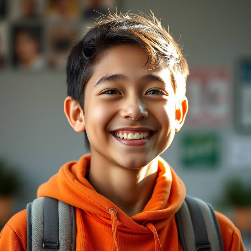Retrato de una estudiante con expresión de felicidad.